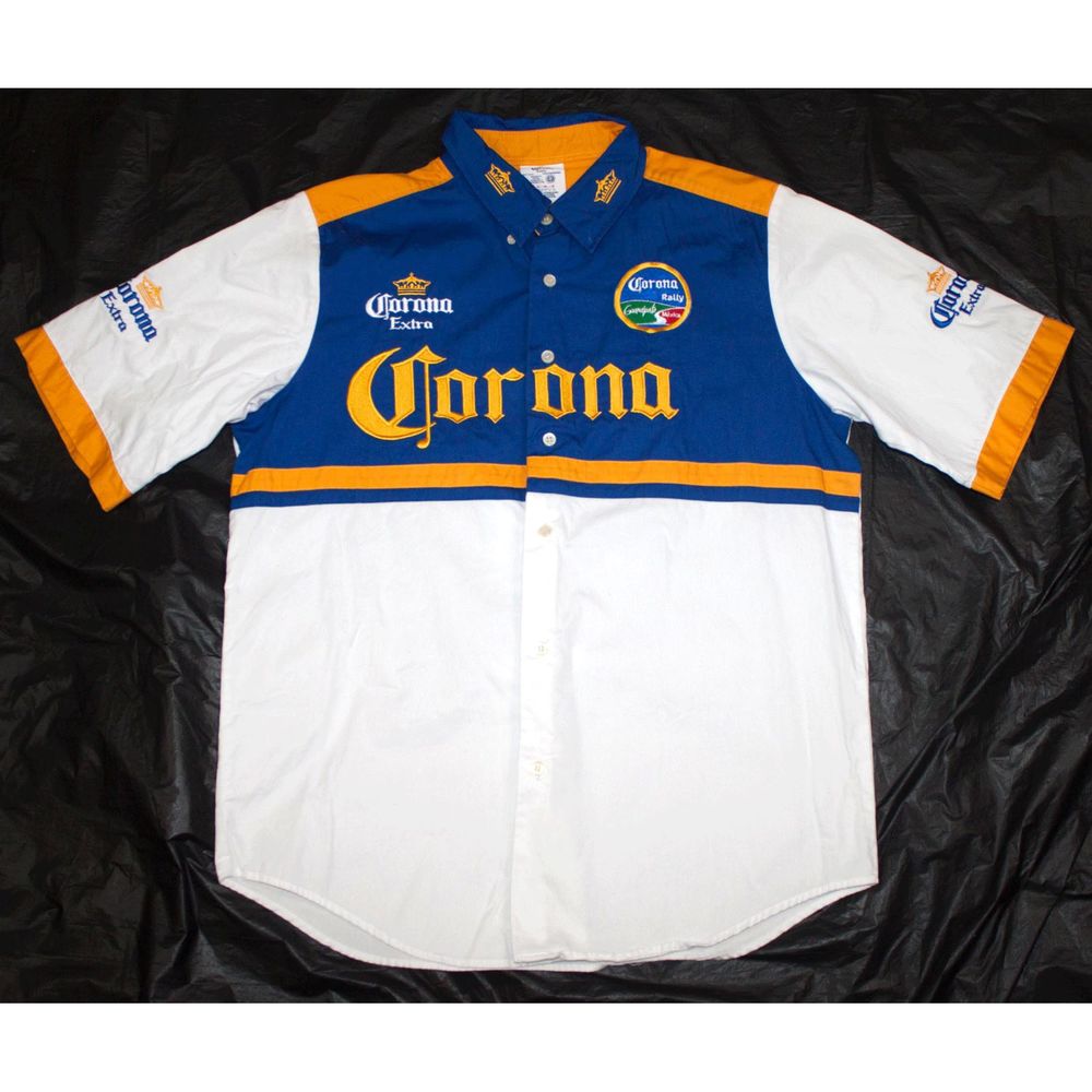 Corona Extra Short Sleeve Button Front Logo Shirt - Picture 1 of 7